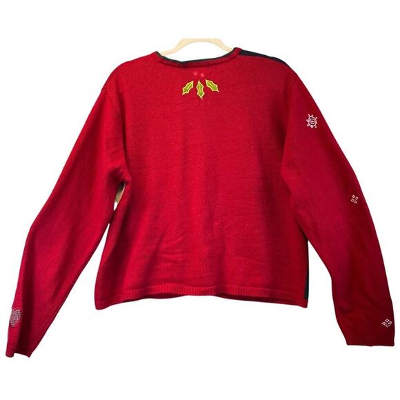 KarenScott Womens XL Red Embroidery Christmas Theme Wool Blend Party/Holiday - Picture 2 of 11
